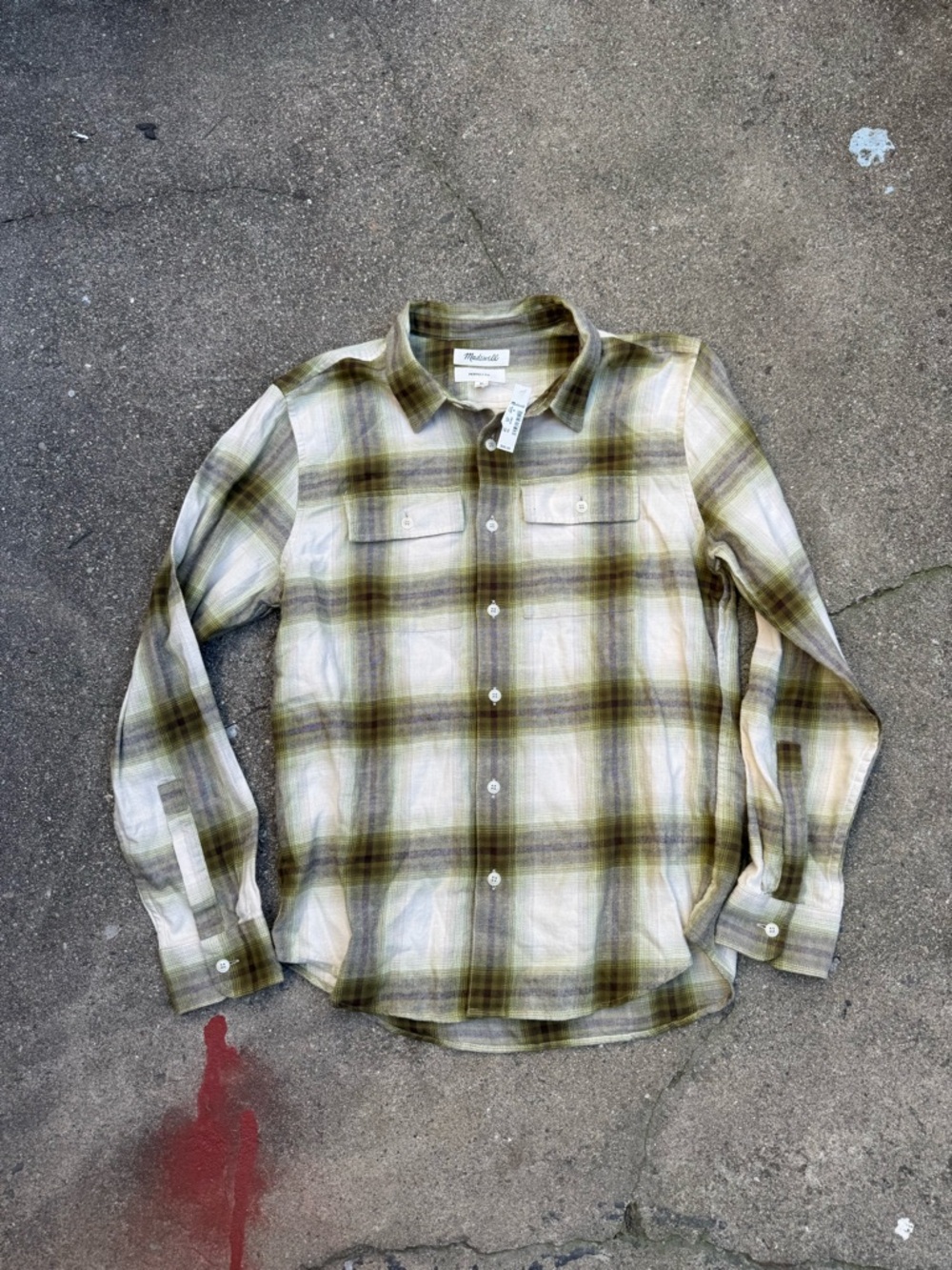 Madewell Plaid Flannel Shirt Green Brown Perfect Fit Medium NWT